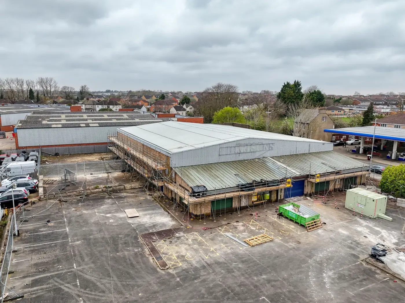 Entrance roof stripped back during re-engineering works